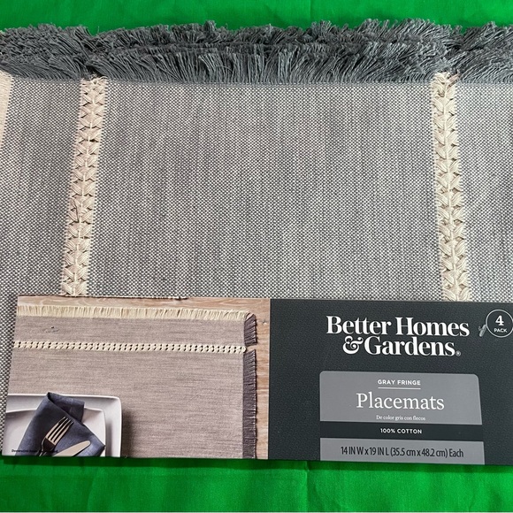 New Better Homes and Gardens 4 Pack Placemats - Gray Cream Fringe Rustic Elegant - Picture 5 of 6